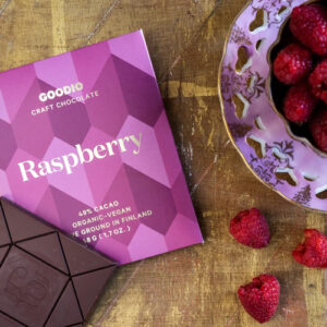 GOODIO Organic Raw Stone Ground 49% Dark Chocolate RASPBERRY