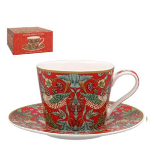 WILLIAM MORRIS STRAWBERRY THIEF CUP/ SAUCER- RED