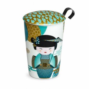 PORCELAIN TEA MUG WITH STRAINER- LITTLE GEISHA BLUE