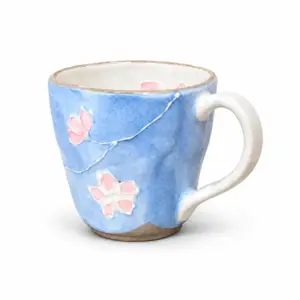 JAPANESE HANDMADE MUG- WITH BLUE FLOWERS